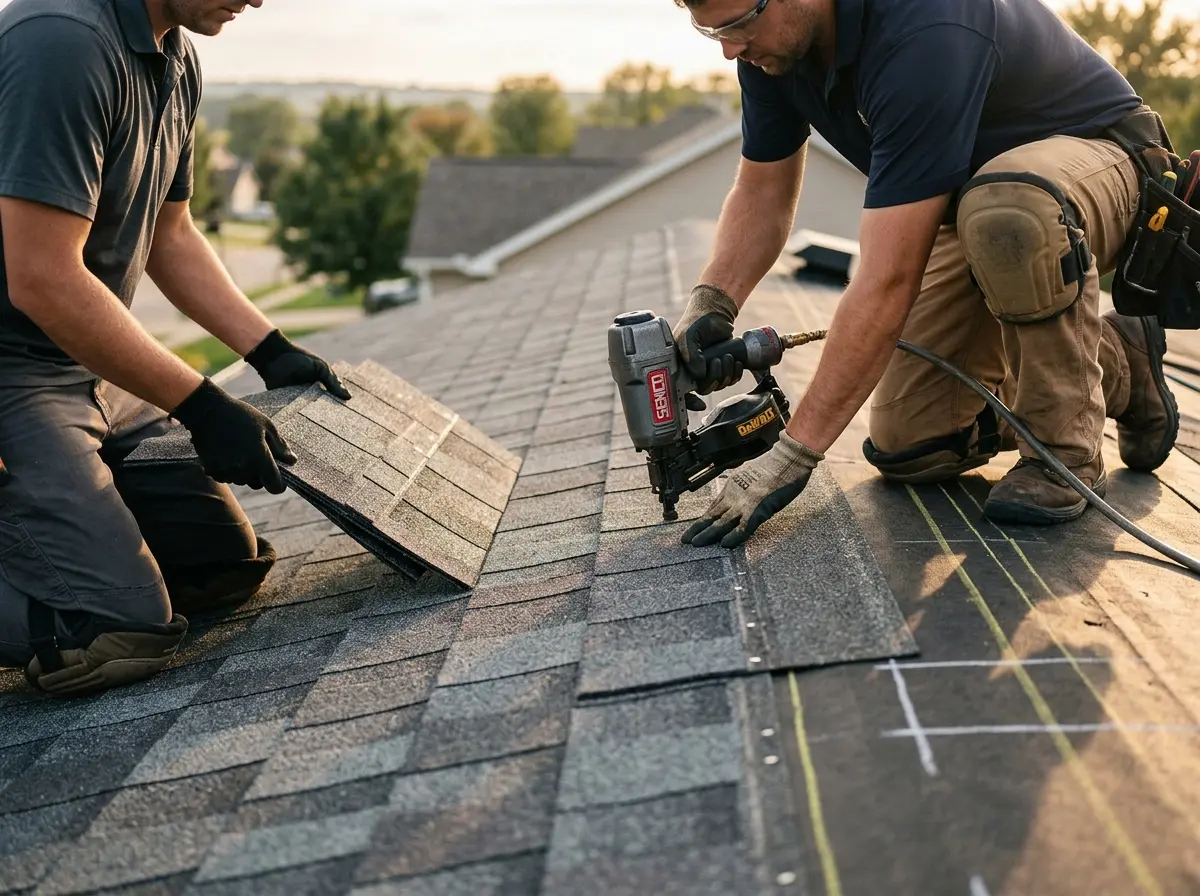 Professional roofer working on a residential roof in Pennsville